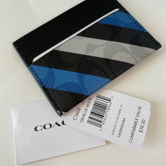 NWT Coach Slim Card Case With Stripe Print - Picture 3 of 7